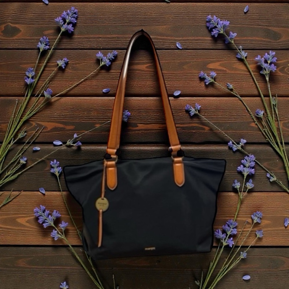 Margot New York Nylon Tote Bag with Tan Straps - Picture 10 of 11